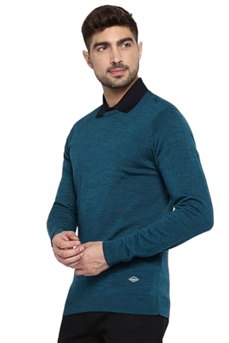 Van Heusen Athleisure Men Sweater - 100% Merino Wool - Crew Neck, Full Sleeve, Ultra Soft_72001_Teal_XL