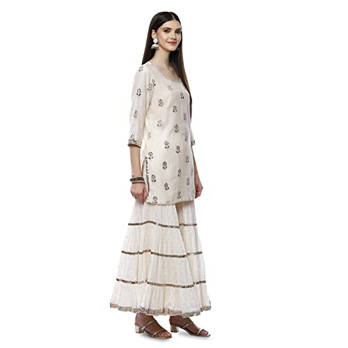 BIBA WOMEN EMBROIDERY RELAXED SALWAR KURTA DUPATTA(SKDKINARI7948_IVORY_42)