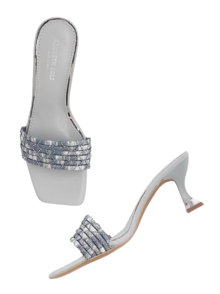 KENNETH COLE Women's Flare Heel Sandal | PU Upper | Square Toe, Woven Vamp Strap | Grey, EU36