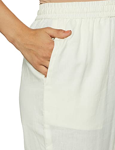 Max Women Solid Drawstring Waist Straight Pants_NOOSPT21OWOFF White_L
