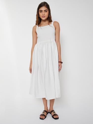 Max Women Smocked A-line Dress (White_XS)