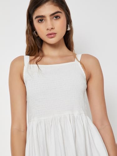 Max Women Smocked A-line Dress (White_XS)