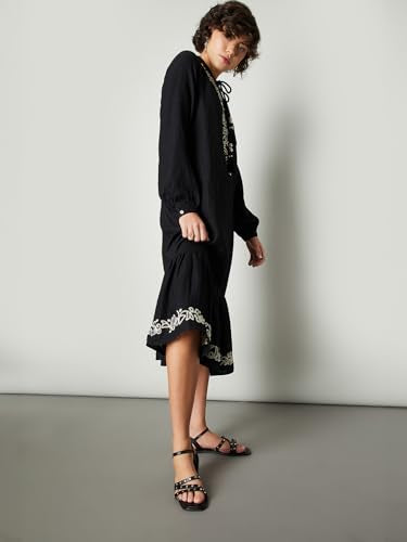 Max Women's Nylon Classic Midi Casual Dress (C24WCLFSEST104_Black