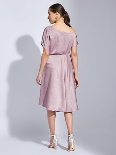 Latin Quarters Women Pink Halter Neck Half Sleeves Solid Fit & Flare Dress