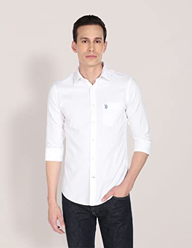 U.S. POLO ASSN. Mens Solid Dobby Fs Regular Fit Shirts (Usshtfx0006_White_M)