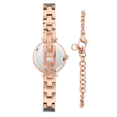 Anne Klein Women's Genuine Diamond Dial Rose Gold-Tone with Bracelet Set, Rose Gold/Black