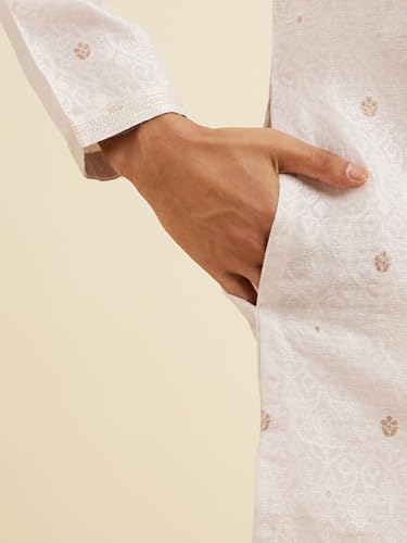 Manyavar Men's Cotton Blend Jacquard Embroidered Kurta Pyjama Set (Pink,XL)