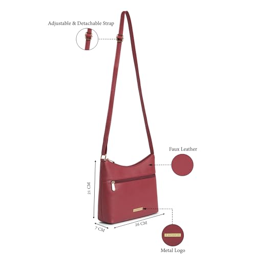 Caprese Ash Medium Sling Bag for Women with Adjustable Strap for Comfortable Wear | Zipper Closure | Versatile Handbag With Back Zip for Everyday Use, Travel, and Special Occasions (Cherry Red)