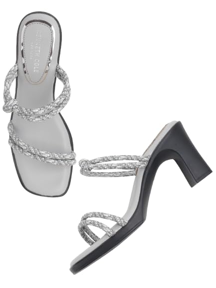 KENNETH COLE Women's Block Heel Sandal | Synthetic | Textured Rope Straps, Square Toe | Grey, EU36