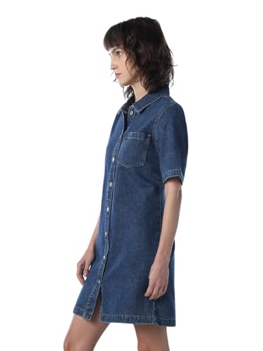 ONLY Women Solid Fit and Flare Blue Dress