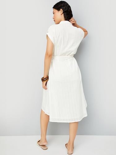 Max Women's Cotton A-Line Below The Knee Dress (EC58002_Off White