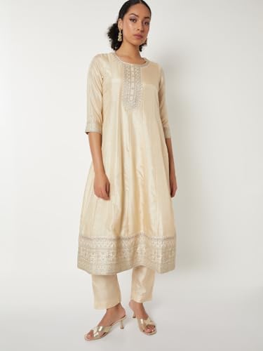 Max Women's Polyester Kurta Set (SRCTKST58015_Off White