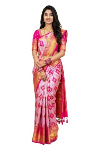 SREE KUMARAN Women's Kanchipuram Kubera Silk Pure Pattu Sarees With Blouse (VSK298-12), Blue