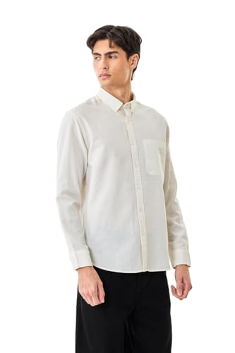 SNITCH Men Formal Shirt | Regular Fit Full Sleeve Button-Down Collar Solid Pattern | Premium Cotton Linen Blend & Breathable Fabric for Office & Casual Wear | Off White
