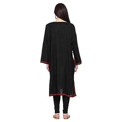 CRAFTBAZAR Kashmiri Woolen Black phiran with red Embroidery Plus Size