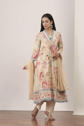 Rangriti Viscose Polyester Printed Kalidar Festive Kurta With Salwar And Dupatta