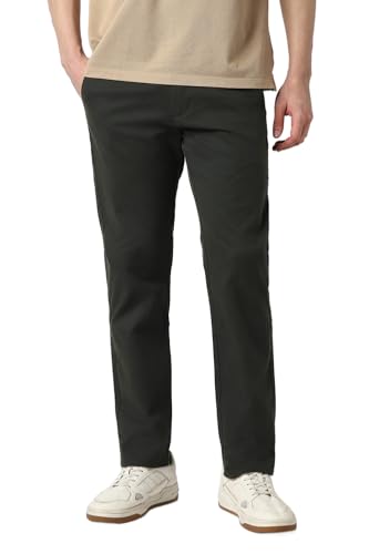 Men Green Solid Slim Fit Casual Trousers