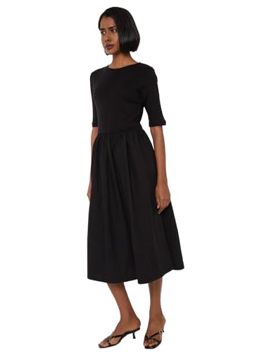 Max Women Solid Fit & Flare Dress (Black_L)