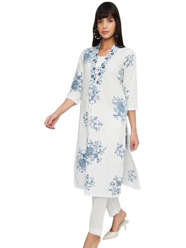 Max Women's Cotton Blend Kurta Set (CTKST54022_Off White
