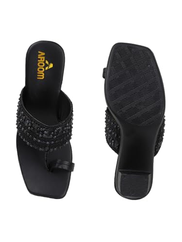 AROOM, Women's One Toe Block Heels Sandals Comfortable & Stylish Sandals for Women & Girls (Black, UK Footwear Size System, Adult, Women, Numeric, Medium, 3)