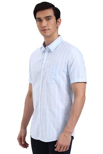 Peter England Men Light Blue Slim Fit Stripe Shirt