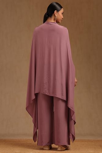 Soch Womens Onion Pink Crepe Embroidered Kaftan Suit With Cutdana