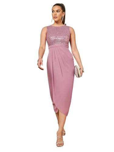 Miss Chase Women's Round Neck Sleeveless Embellished Midi Dress (MCSS25D92-76-261-04, Dusty Lavender, M)