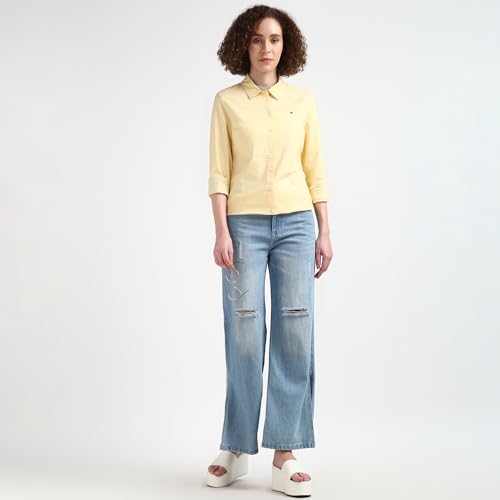 Tommy Hilfiger Yellow Solid Spread Collar Full Sleeve Shirt