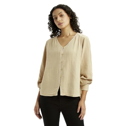 Levi's Women's Textured Beige V Neck Top