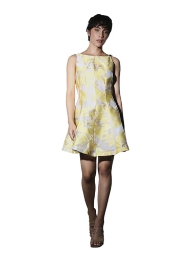 ONLY Women's Self Design Fit and Flare Yellow Dress