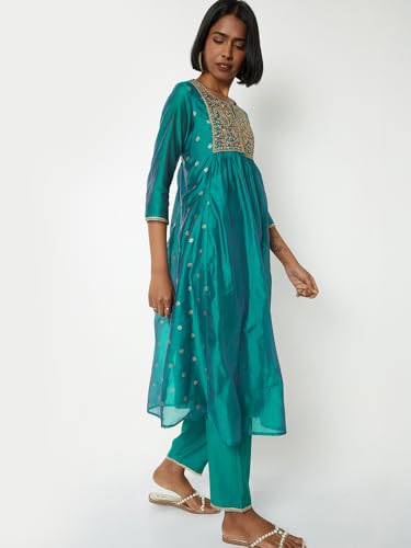 Max Women's Polyester Blend Kurta Set (CONU57001B_Blue