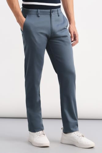 Men Blue Textured Casual Trousers