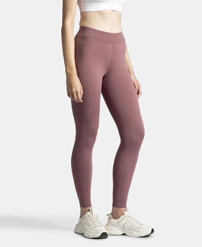 Jockey MW20 Women's Microfiber Elastane Stretch Performance Leggings with Elasticated Waistband_Wild Ginger_L Red