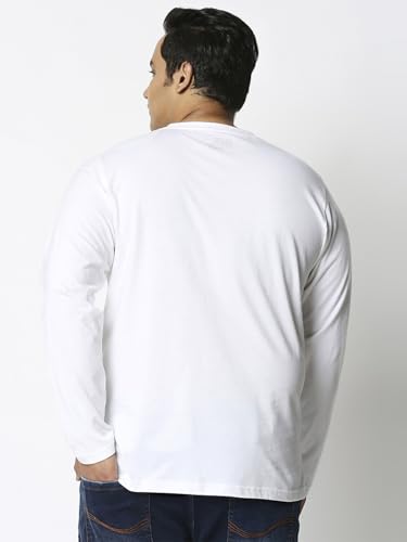 Bewakoof Men's Graphic Print Regular Fit Full Sleeve Round Neck Cotton Plus Size T-Shirt_694280_White_6XL