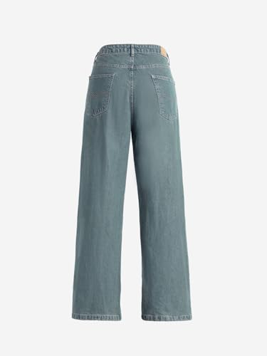 The Souled Store Straight-Fit Denim: Sapphire Women and Girls Buttoned Blue Solid Lightly Washed Straight Fit Cotton Jeans