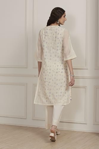 Biba Women White Poly Chanderi Straight Suit Set_36