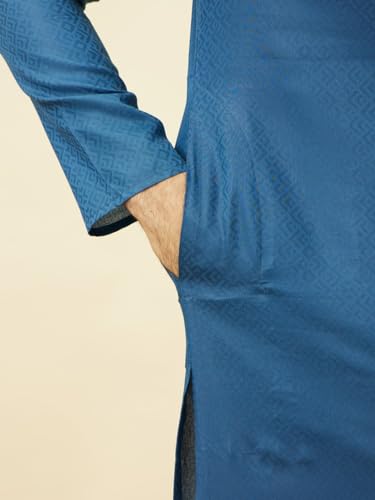 Manyavar Mens Blue Cotton Kurta Pyjama Set