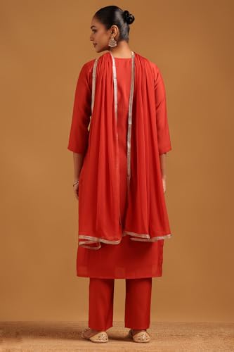 Soch Womens Rust Roman Silk Floral Salwar Suit With Stone Work