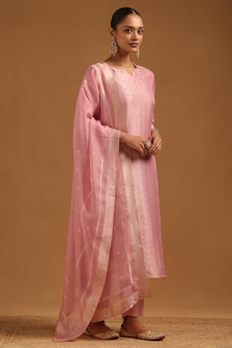Soch Womens Pink Viscose Blend Zari Woven Salwar Suit With Sequins