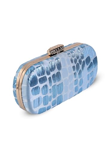 THE TAN CLAN Coral Long Clutch Bag for Women | Elongated Evening Bag | Blue Colour | Party & Wedding Clutch Purse