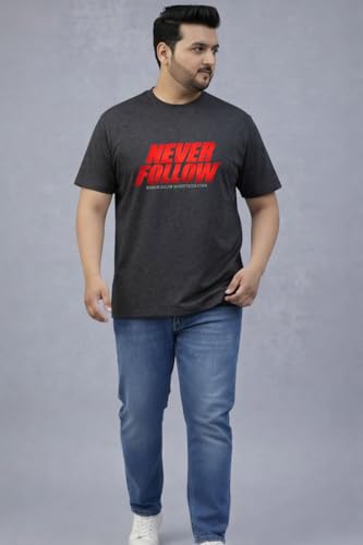 THE SOUTH STORE Men's Charcoal Melange Round Neck Half Sleeve Printed Plus Size T-Shirt | Never Follow