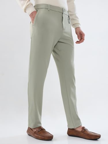 Park Avenue Men Commutech Fit Structure Pattern Cotton Spandex Blend Flat Front Casual Trouser Green