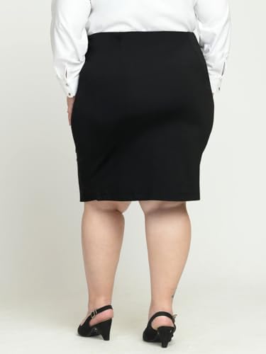 wild U Women Plus Size Skirt | Formal Office Wear | Waist Elastic | Stretchable | Knee Length | (Black, Waist - 44")