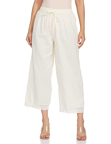 Max Women Lace Hem Loose Mid Rise Palazzos (NOOSCWPLCROFF White)_Large