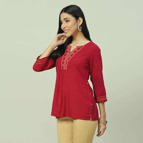 Rangriti Women's Regular Fit Blouse (RMMINDIGOS18212SS23PNK_Pink