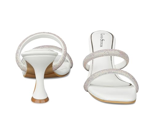 LOUIS STITCH Women's Fashion Slip-On Pointed Heel Sandals | Open Toe White Stylish Stiletto Heel Sandal for Ladies, Fashionable and Comfortable Sandal |LSOF-LDPH-GLDSWH | UK-7