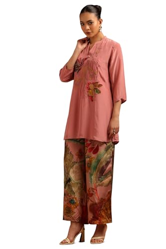 Soch Womens Blush Pink Crepe Floral Co-Ord Set With Embroidery