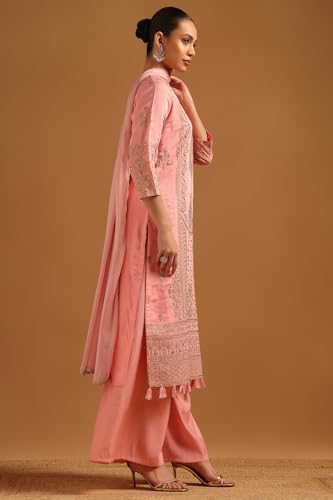 Soch Womens Blush Pink Roman Silk Botanical Salwar Suit With Sequins