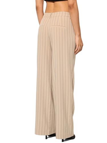 ONLY Women's Straight Fit Mid-Rise Beige Pants