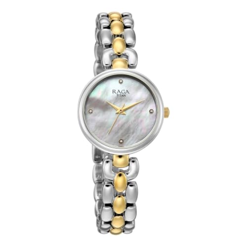 Titan Raga Showstopper 5.0 Quartz 3 Hands Round White MOP Dial, Rose Gold Strap Watch for Women - 95461BM01